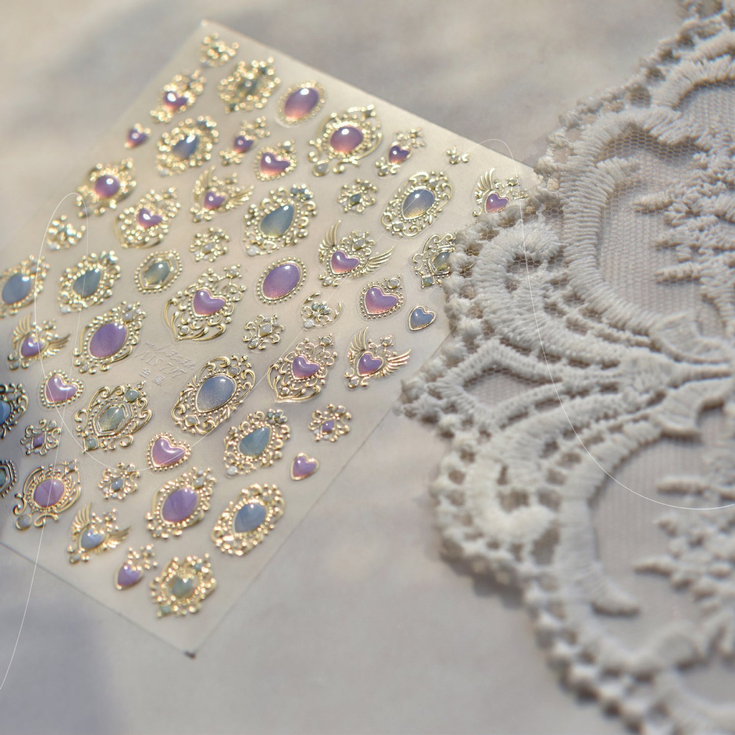Gilding Iridescent Opal Baroque Inspired Gemstone Design Royal Nail sticker/ Vintage Gold 3D embossed Spiritual Nails Art Stickers