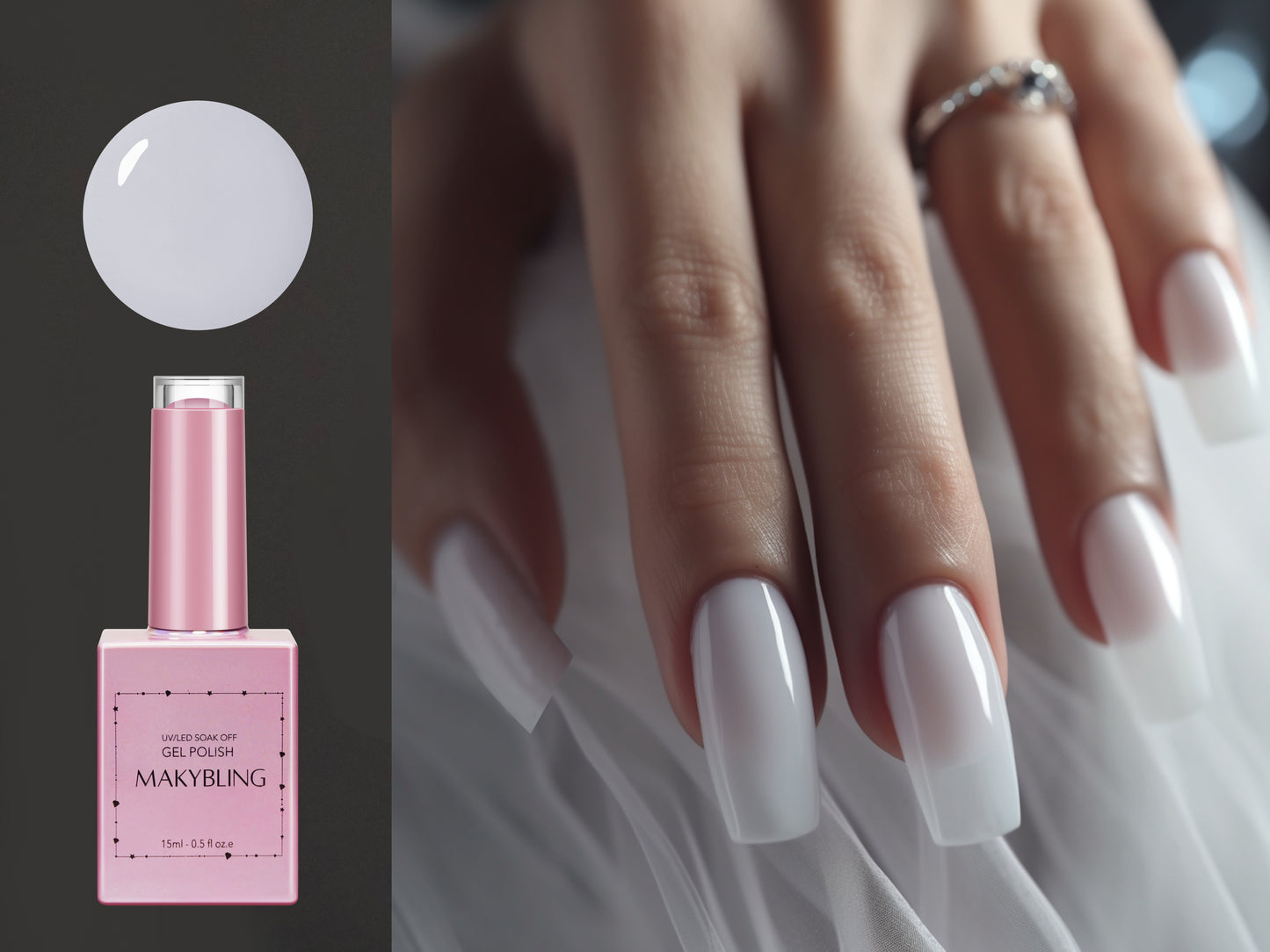 15ml Coconut Milk White Transparent Gel polish/ Translucent Jelly White Milky Semi Sheer Milk White Soak off UV/Led Gel polish- Makybling