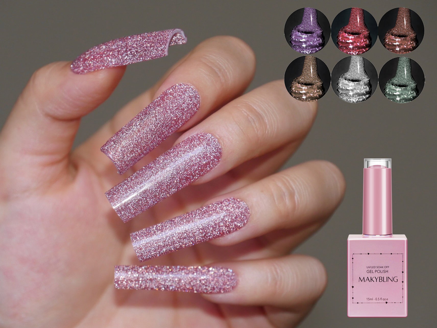 pink dazzle gel on super long nails 