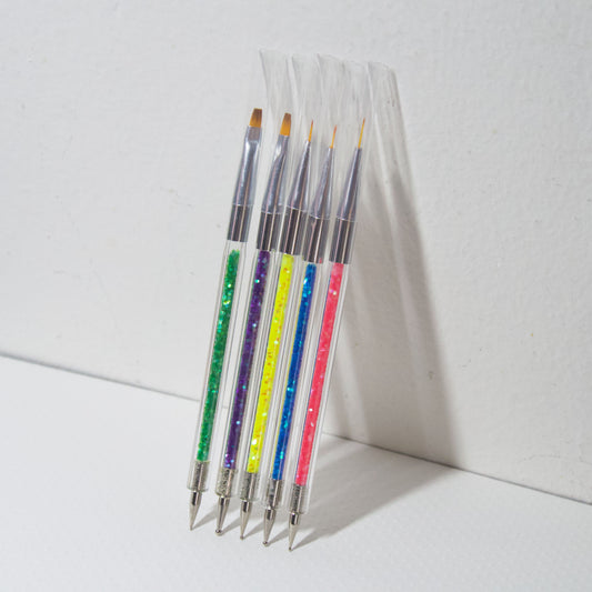 5pcs Double-headed Nail Brush dotting pen/  Dotted Painting UV Gel Polish Nails Brushes set with glitter handle Manicure