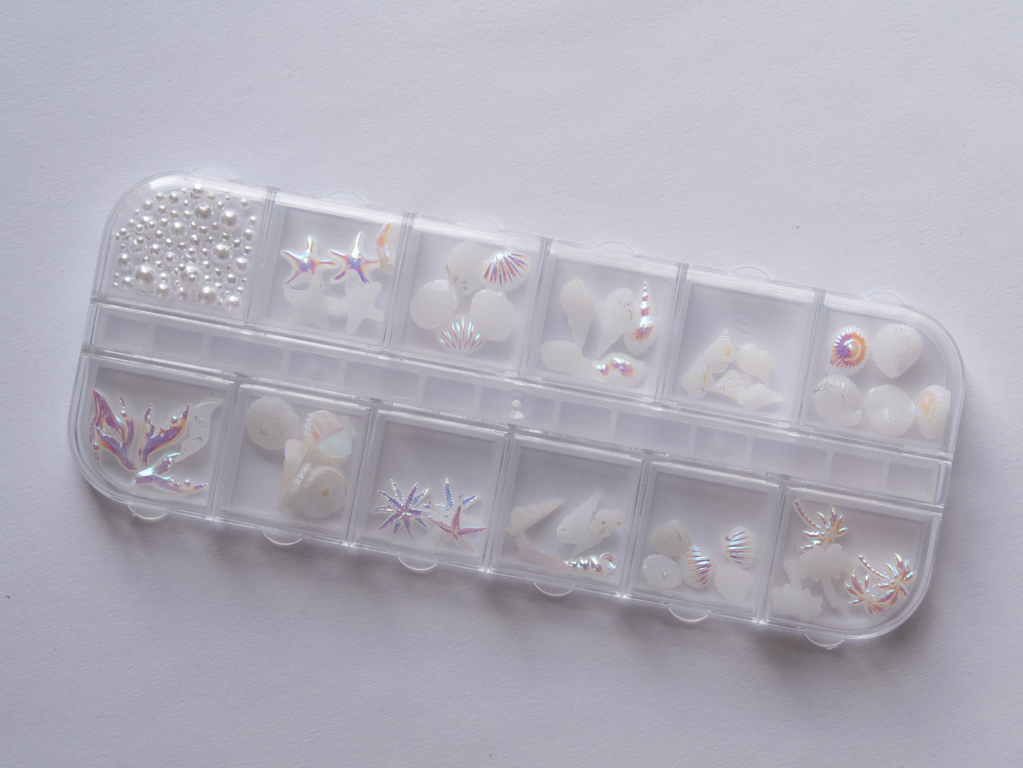 12 Grid Starfish & Seashell Nail Charms Set – Aurora Ocean Conch Palm Tree Nail Accessories | DIY Press-On Nail Gems