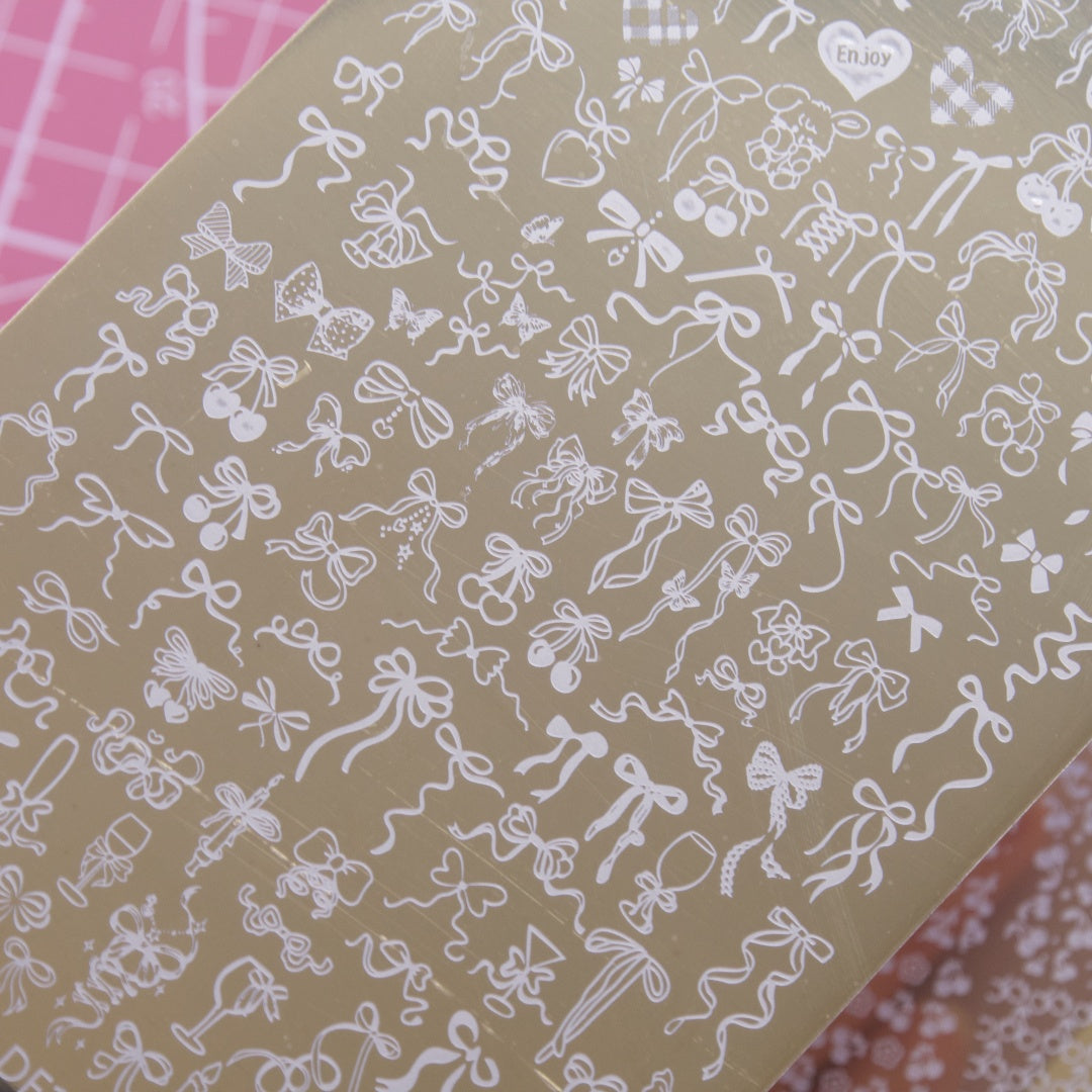 Nail Stamping Plate – French Line with patterns, Cherry & Bow Designs | Nail Transfer Printing Tool for DIY Manicure