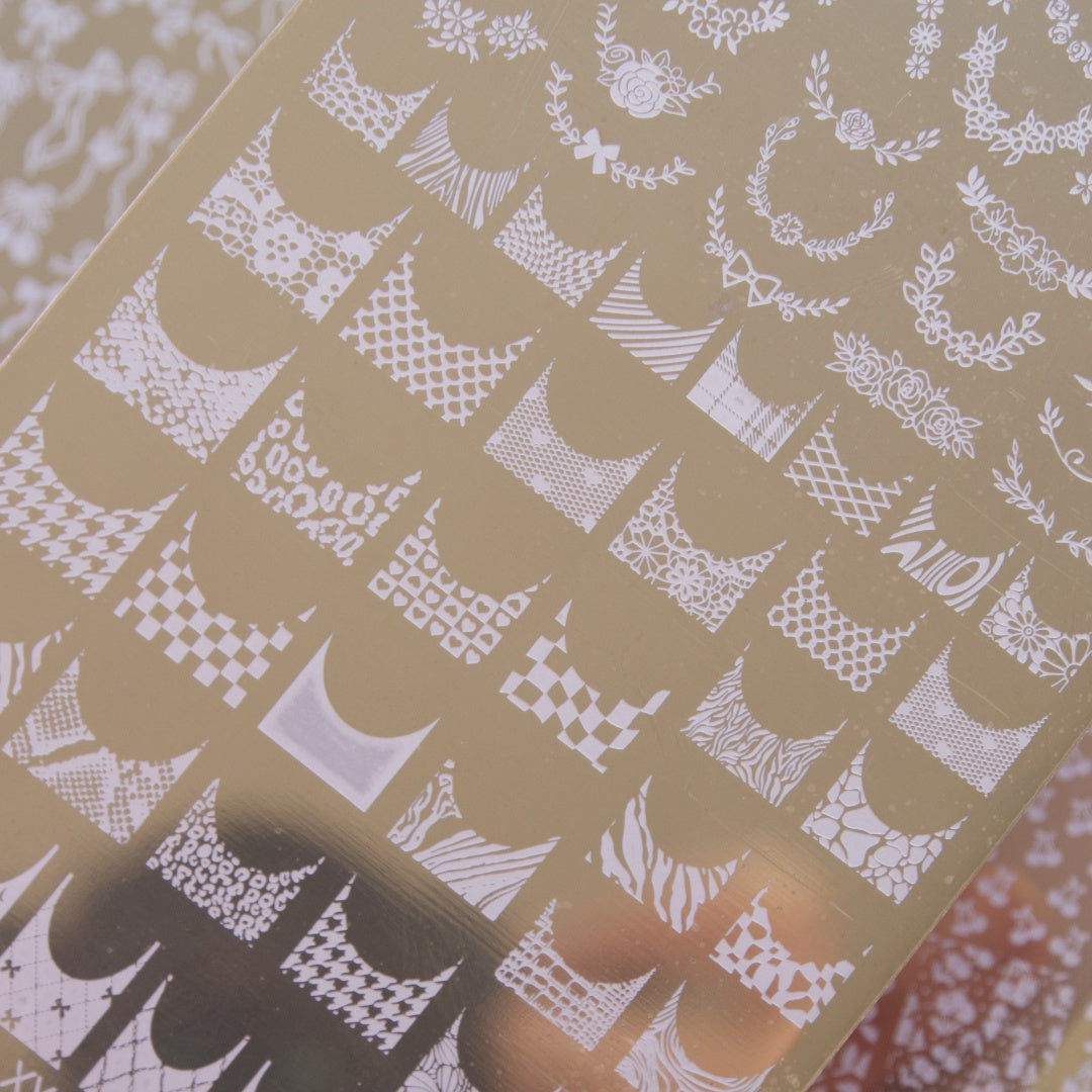 Nail Stamping Plate – French Line with patterns, Cherry & Bow Designs | Nail Transfer Printing Tool for DIY Manicure