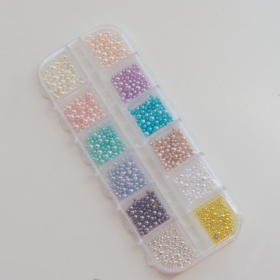 12 Grid Colorful Pearl Nail Art Accessories – Mixed Size Round Pearl DIY Nail Charms | Nail Decoration Set