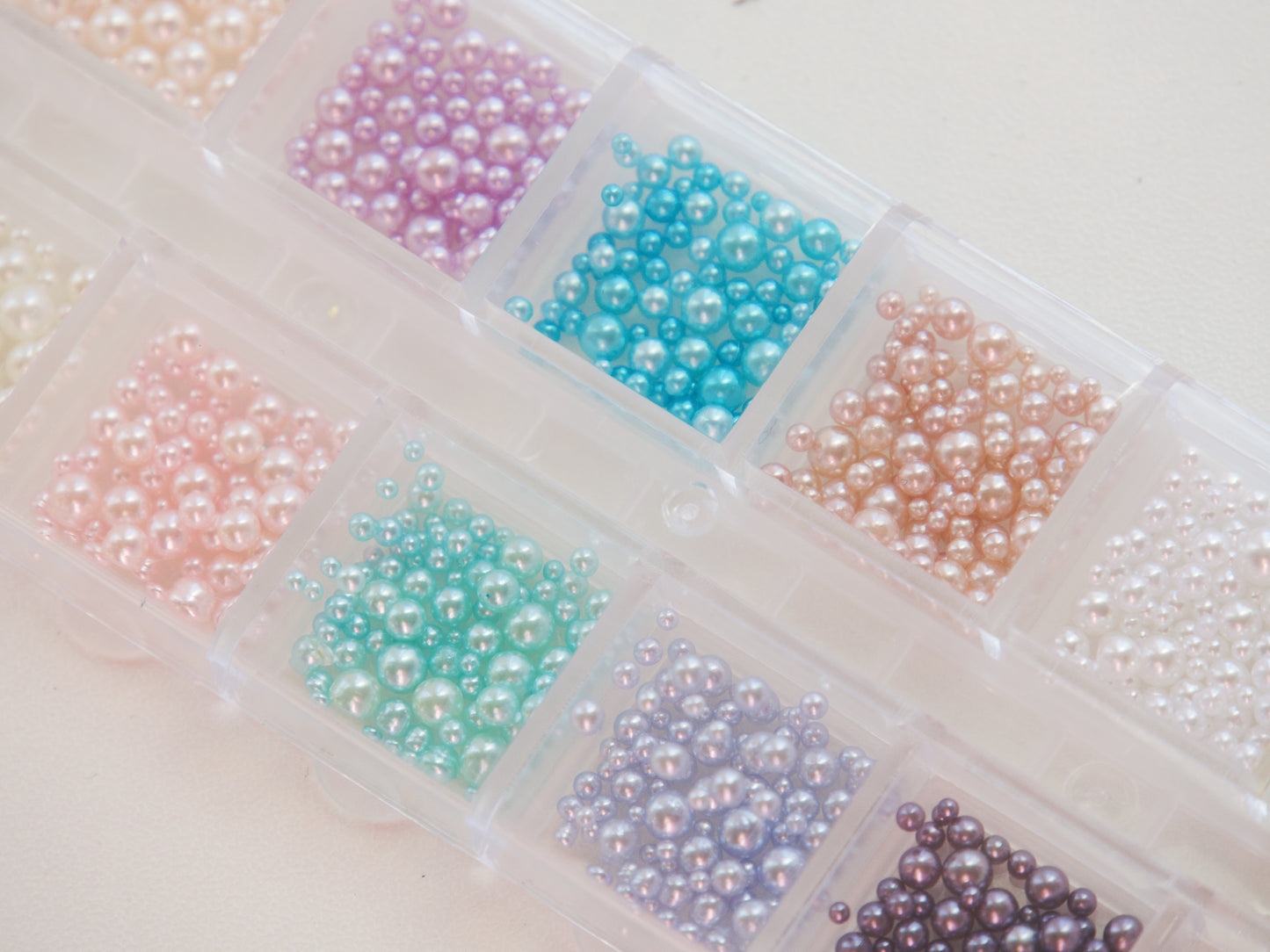 12 Grid Colorful Pearl Nail Art Accessories – Mixed Size Round Pearl DIY Nail Charms | Nail Decoration Set
