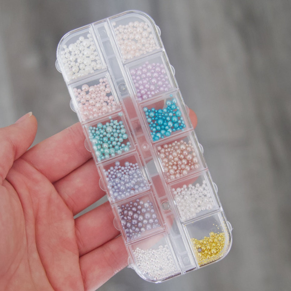 12 Grid Colorful Pearl Nail Art Accessories – Mixed Size Round Pearl DIY Nail Charms | Nail Decoration Set
