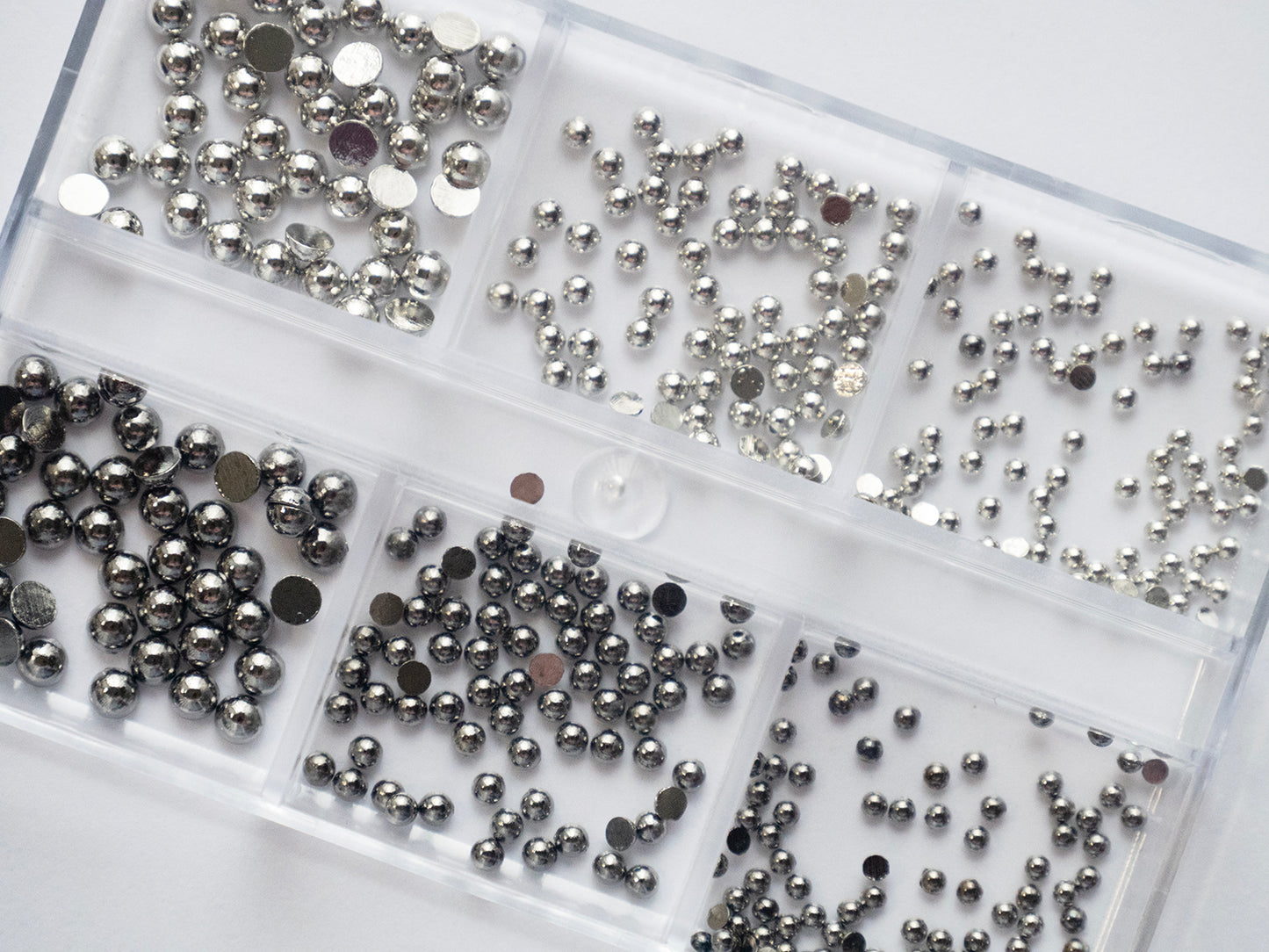 6 Grids Metallic Hemisphere Caviar Beads – Silver & Gold Semicircle Nail Rivets | 3D Nail Art Decorations