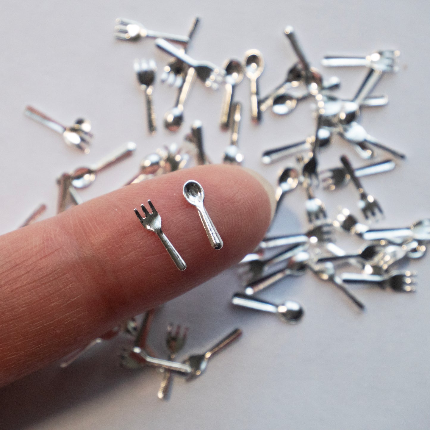Mini Fork & Spoon Nail Art Accessories | Niche Silver Tableware Style 3D Nail Decorations