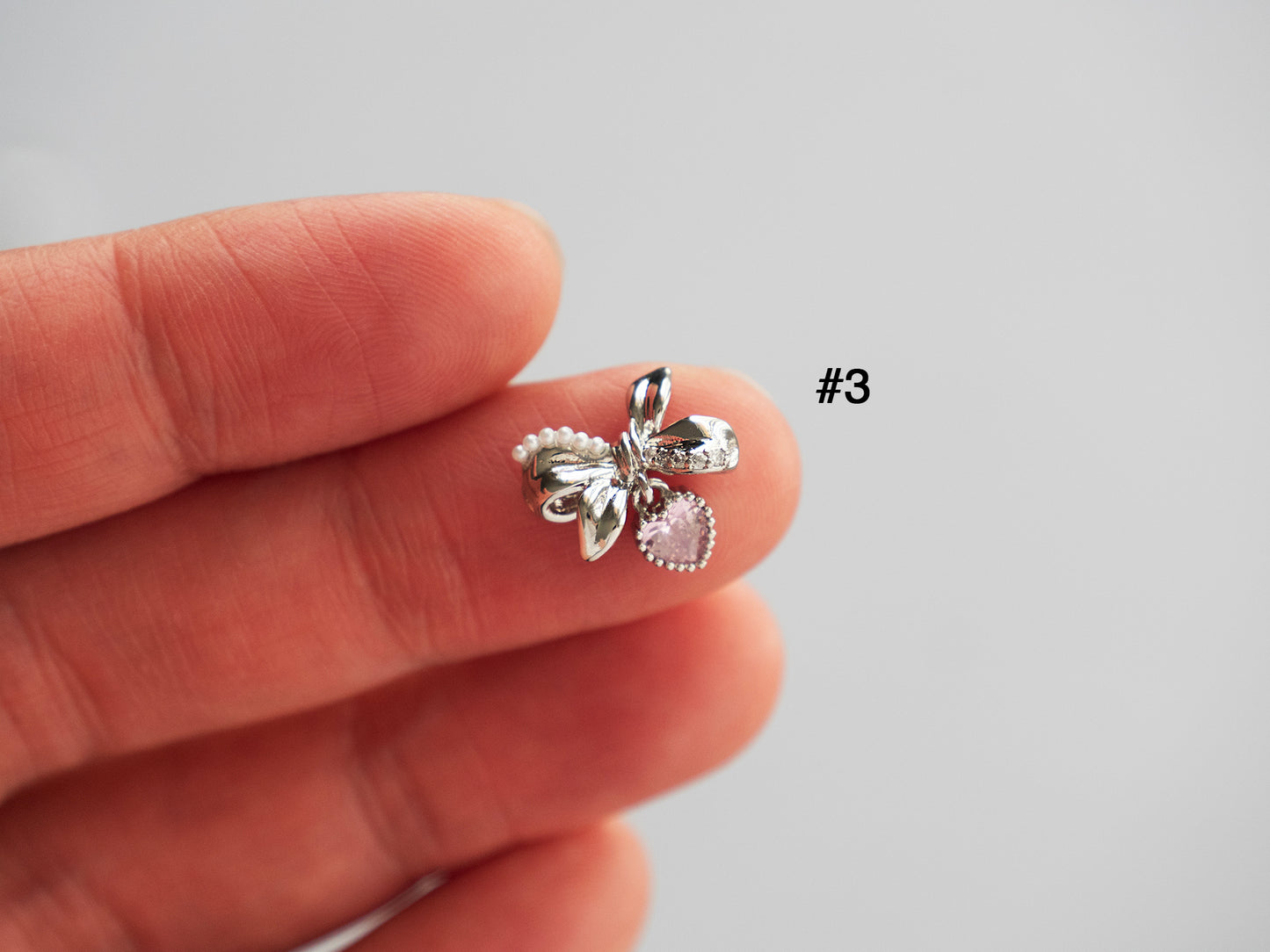 Zircon Rhinestone Nail Charms: Silver Butterfly Bow Heart Designs
