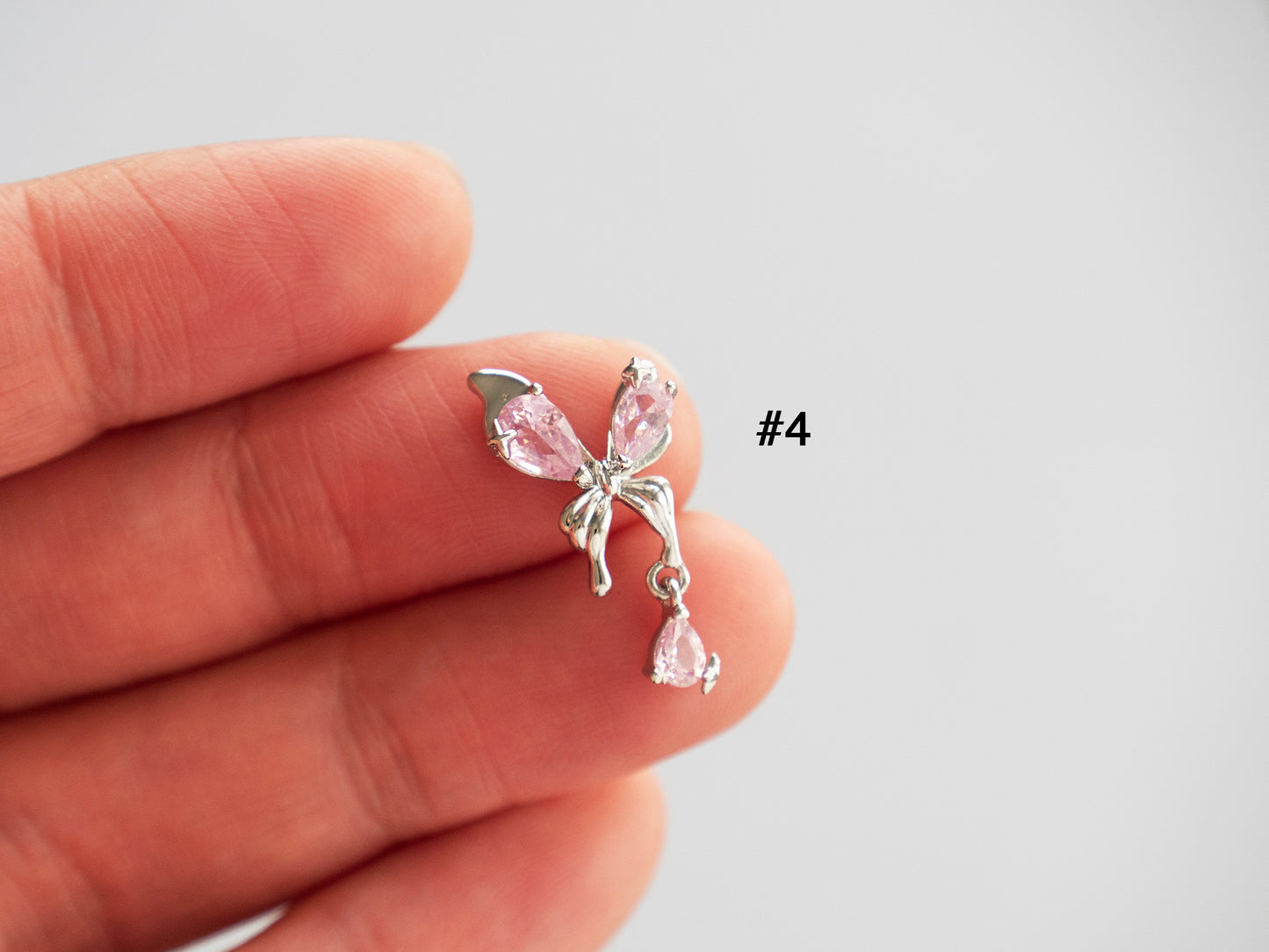 Zircon Rhinestone Nail Charms: Silver Butterfly Bow Heart Designs