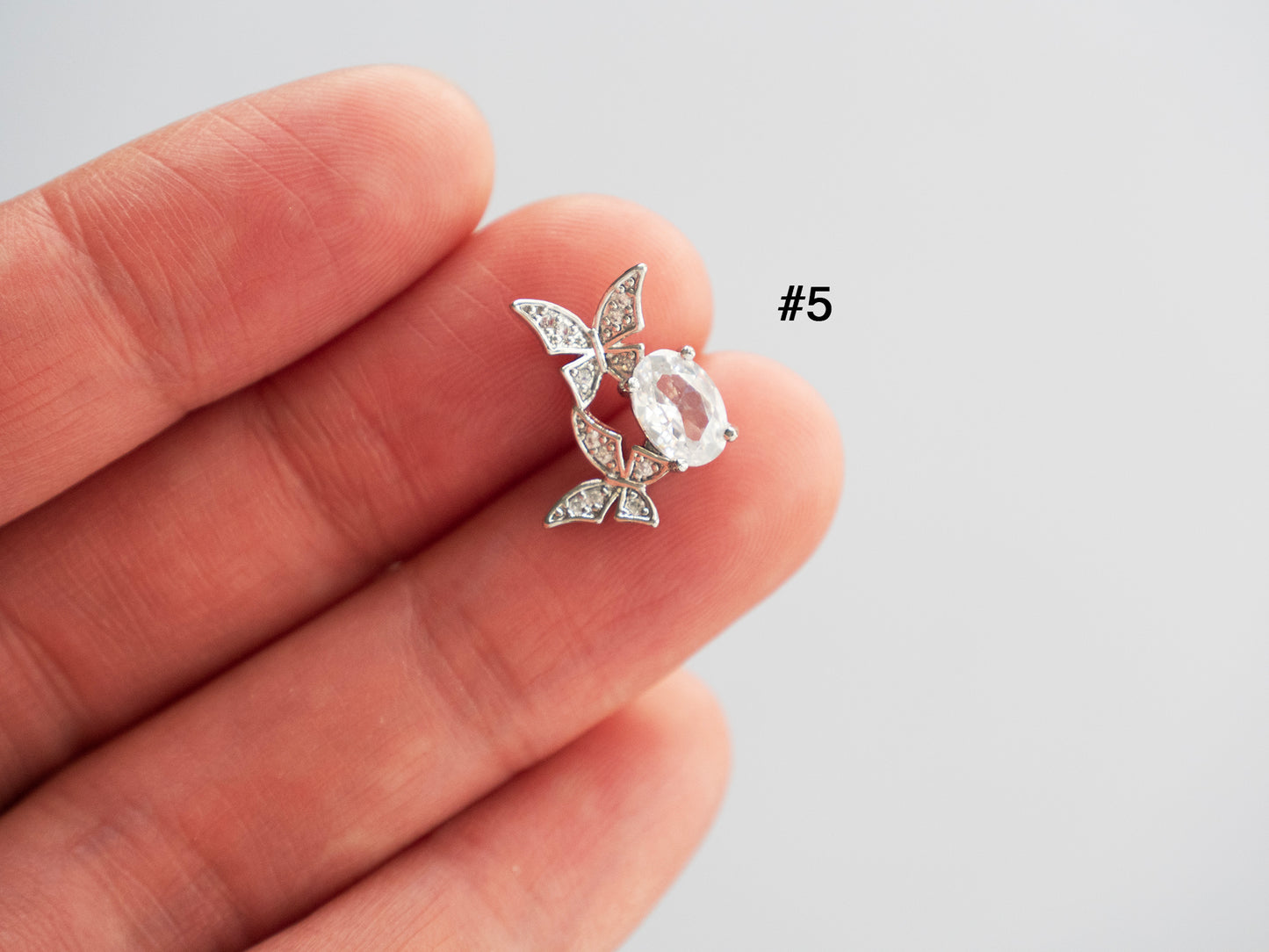Zircon Rhinestone Nail Charms: Silver Butterfly Bow Heart Designs
