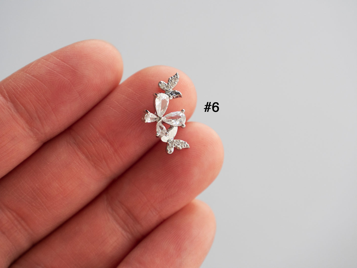Zircon Rhinestone Nail Charms: Silver Butterfly Bow Heart Designs