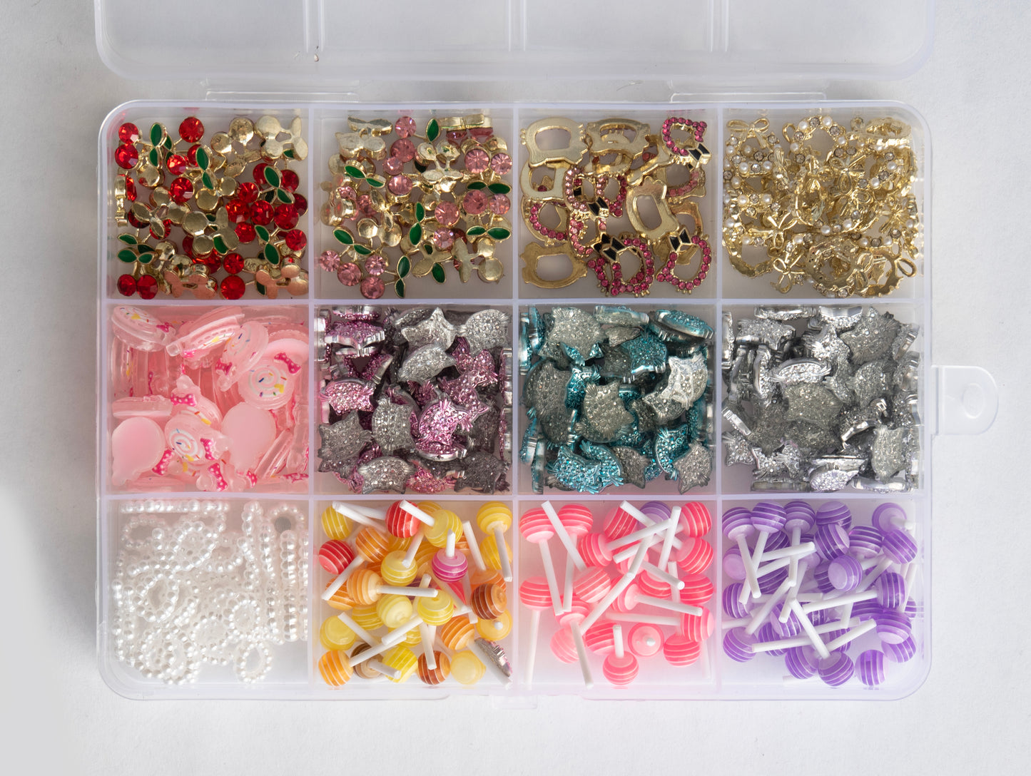 Kawaii Nail Studs Set – Kitty Cat, Cherry, Bow Charms