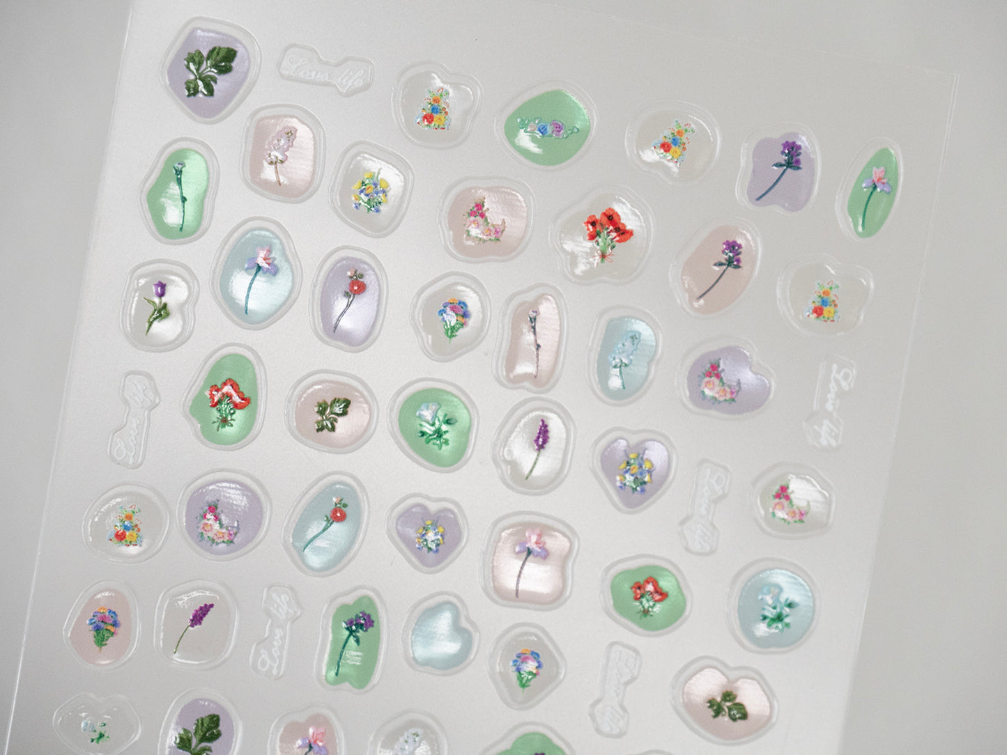 3D Jelly Bean Flower Nail Stickers – Embossed Water Drop Decals