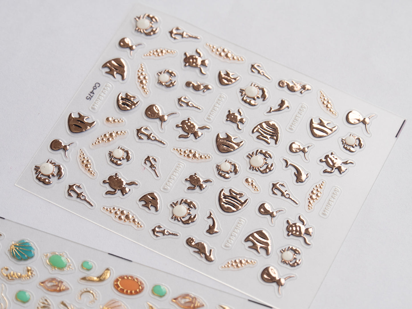 Gold Foil Ocean Nail Stickers – Sea Turtle Fish Sea Star Seashell Nails Decals