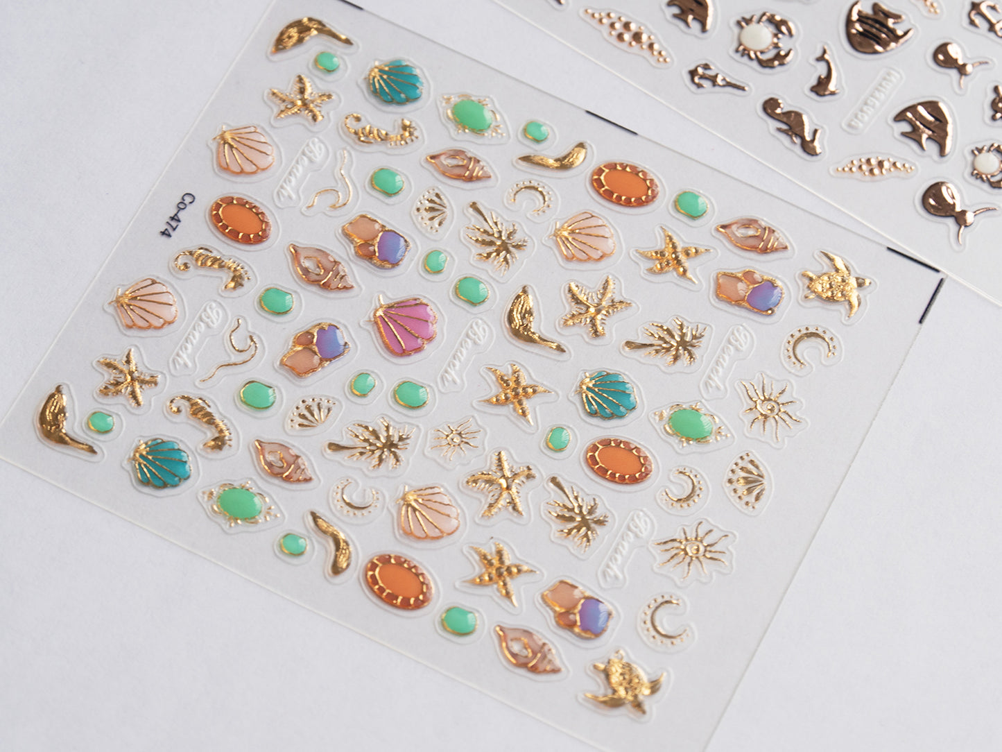 Gold Foil Ocean Nail Stickers – Sea Turtle Fish Sea Star Seashell Nails Decals