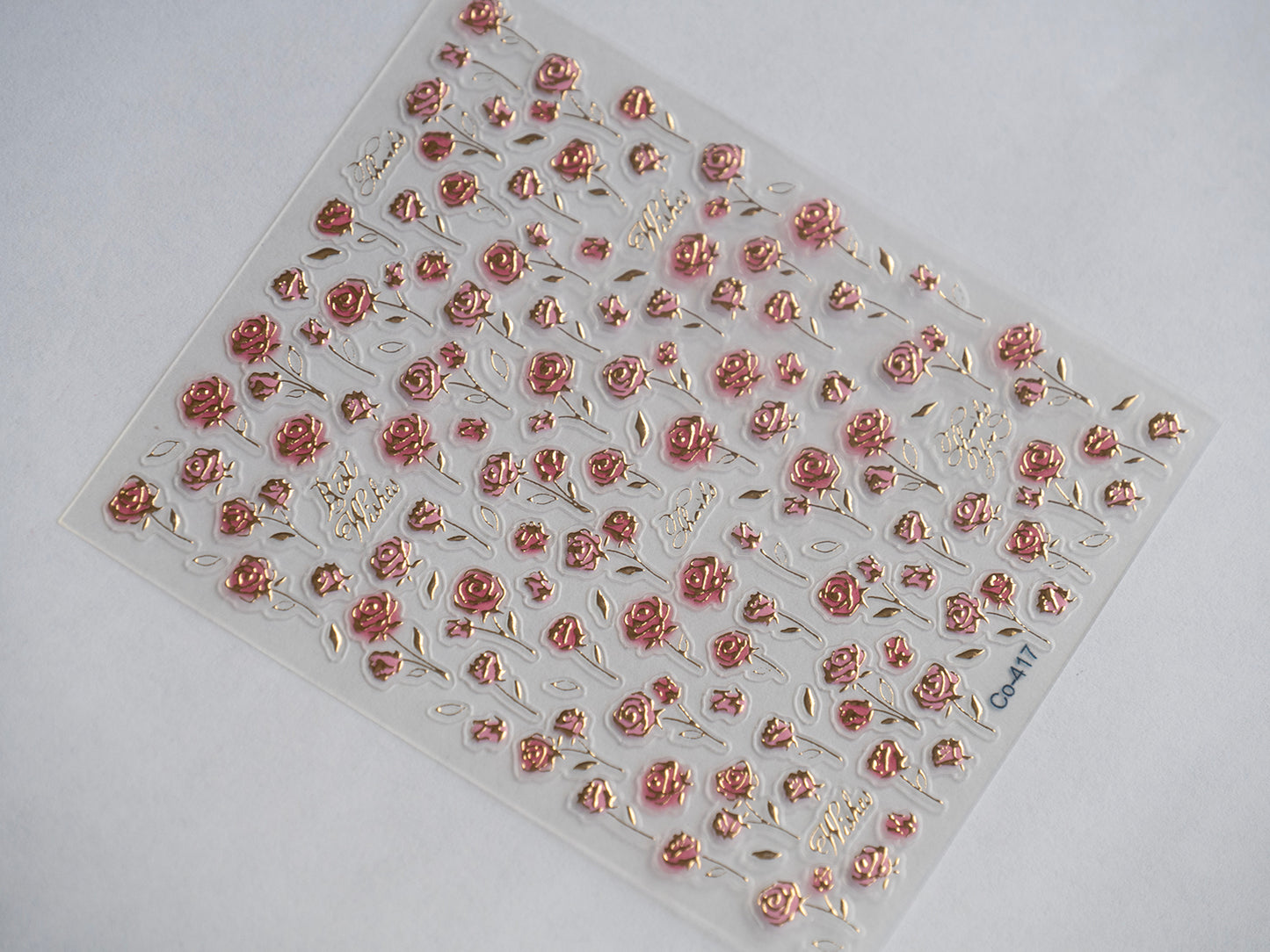 Fresh Rose Nail Stickers – 3D Embossed Gold Foil Frame Floral Nail Decals | Elegant DIY Rose Nail Art