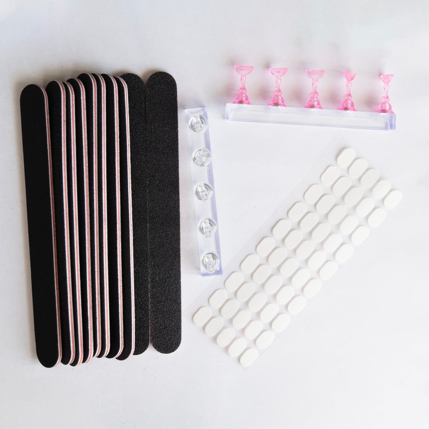 Nail Stand Kit for Press On Nails Display Practice with 10 pcs of black nail Files and Double sided Tape