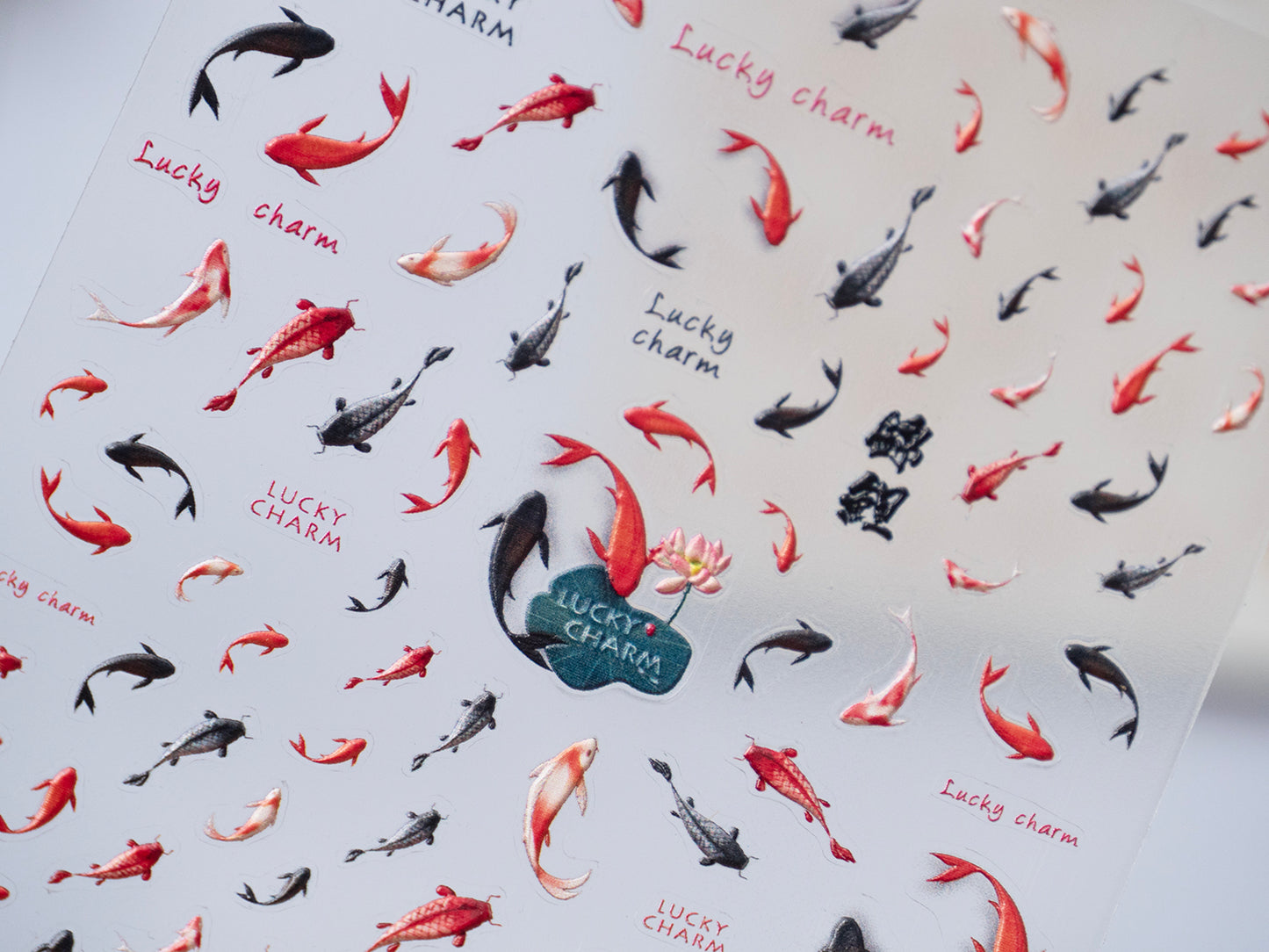 Koi Fish Goldfish Black Red Nail Art Decals • 3D Embossed Japanese Style Fish DIY Manicure Stickers Set