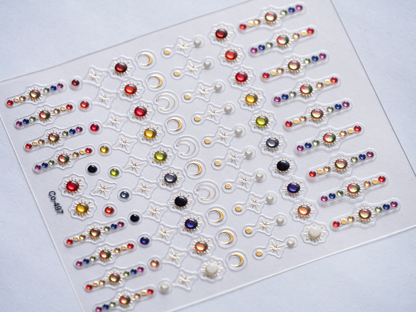 3D Embossed Celestial Nail Stickers • Sun Moon Star Rhinestone Nail Art Decals • Gold Line Cosmic DIY Manicure Stickers