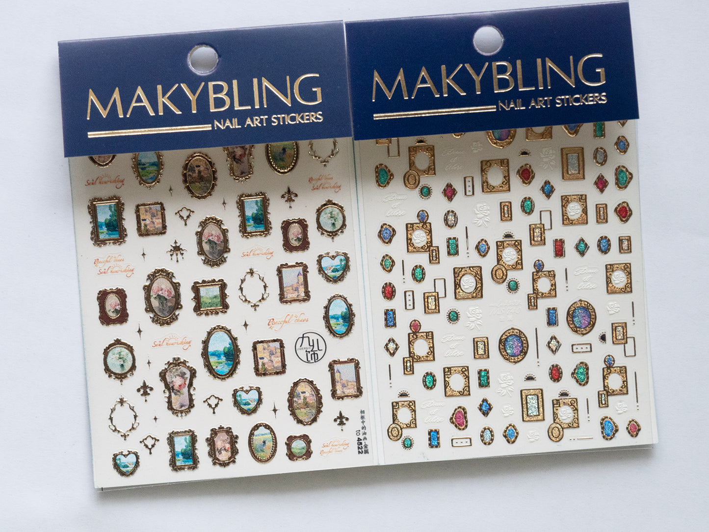 Luxury Antique Gold Nail Stickers • Vintage Gem Frame & Floral Painting Nail Art Decals • 3D Embossed DIY Manicure Stickers