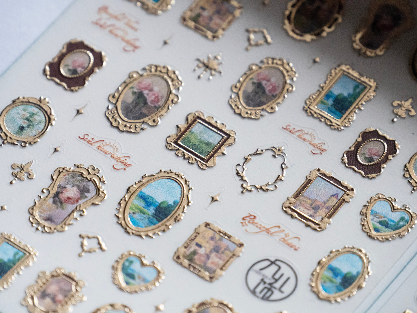Luxury Antique Gold Nail Stickers • Vintage Gem Frame & Floral Painting Nail Art Decals • 3D Embossed DIY Manicure Stickers