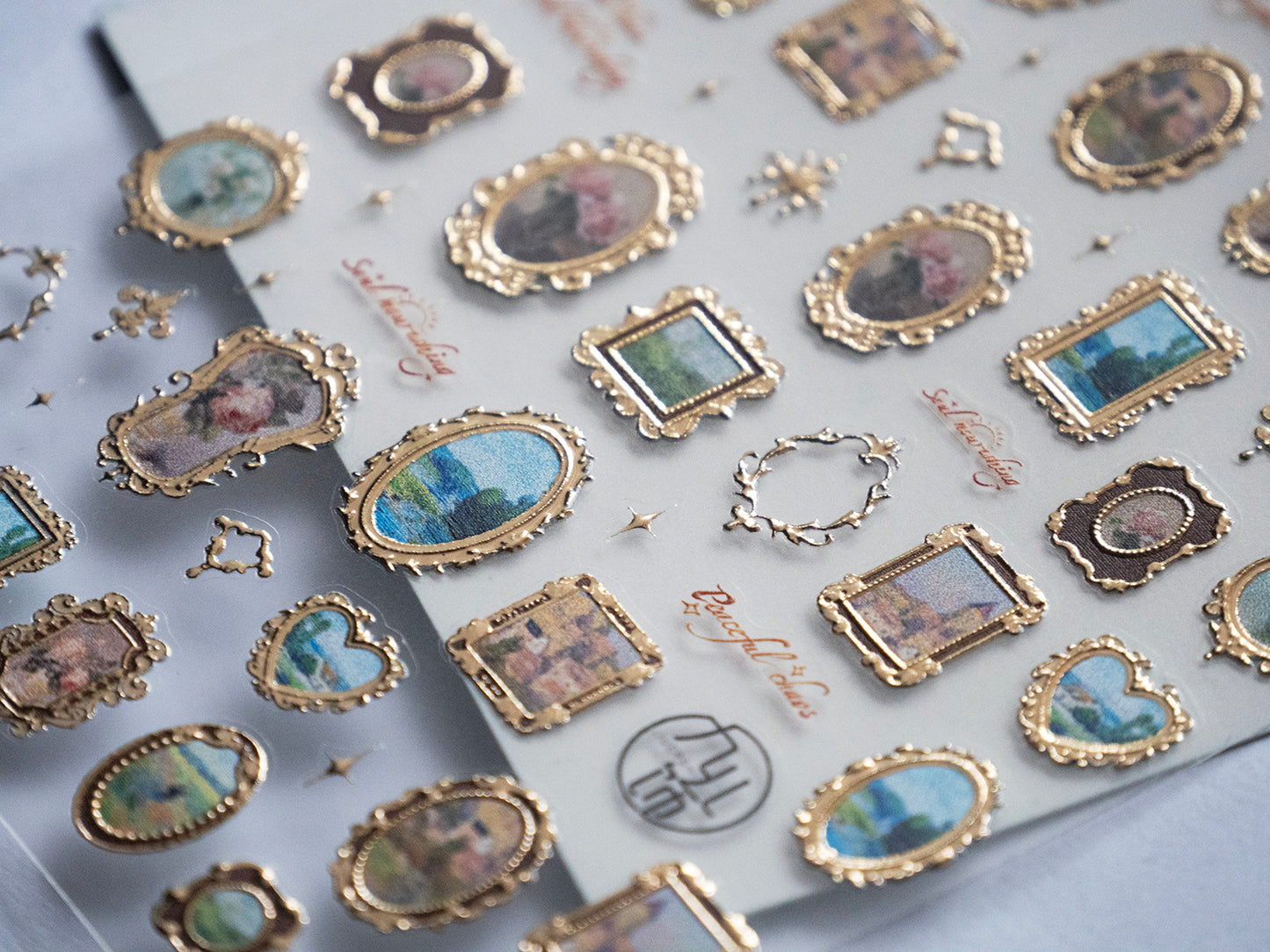 Luxury Antique Gold Nail Stickers • Vintage Gem Frame & Floral Painting Nail Art Decals • 3D Embossed DIY Manicure Stickers