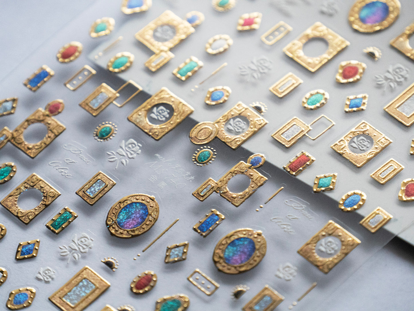 Luxury Antique Gold Nail Stickers • Vintage Gem Frame & Floral Painting Nail Art Decals • 3D Embossed DIY Manicure Stickers
