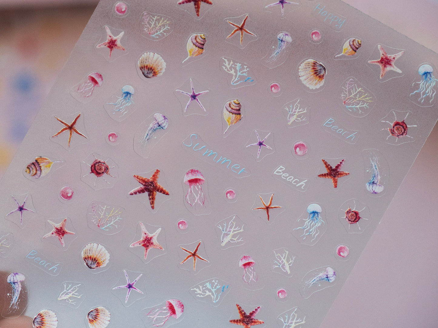 Summer Beach Nail Stickers, Ocean Sea Shell Starfish Nail Decals, Seahorse Marine Nail Art Stickers, Cute Vacation Nail Designs