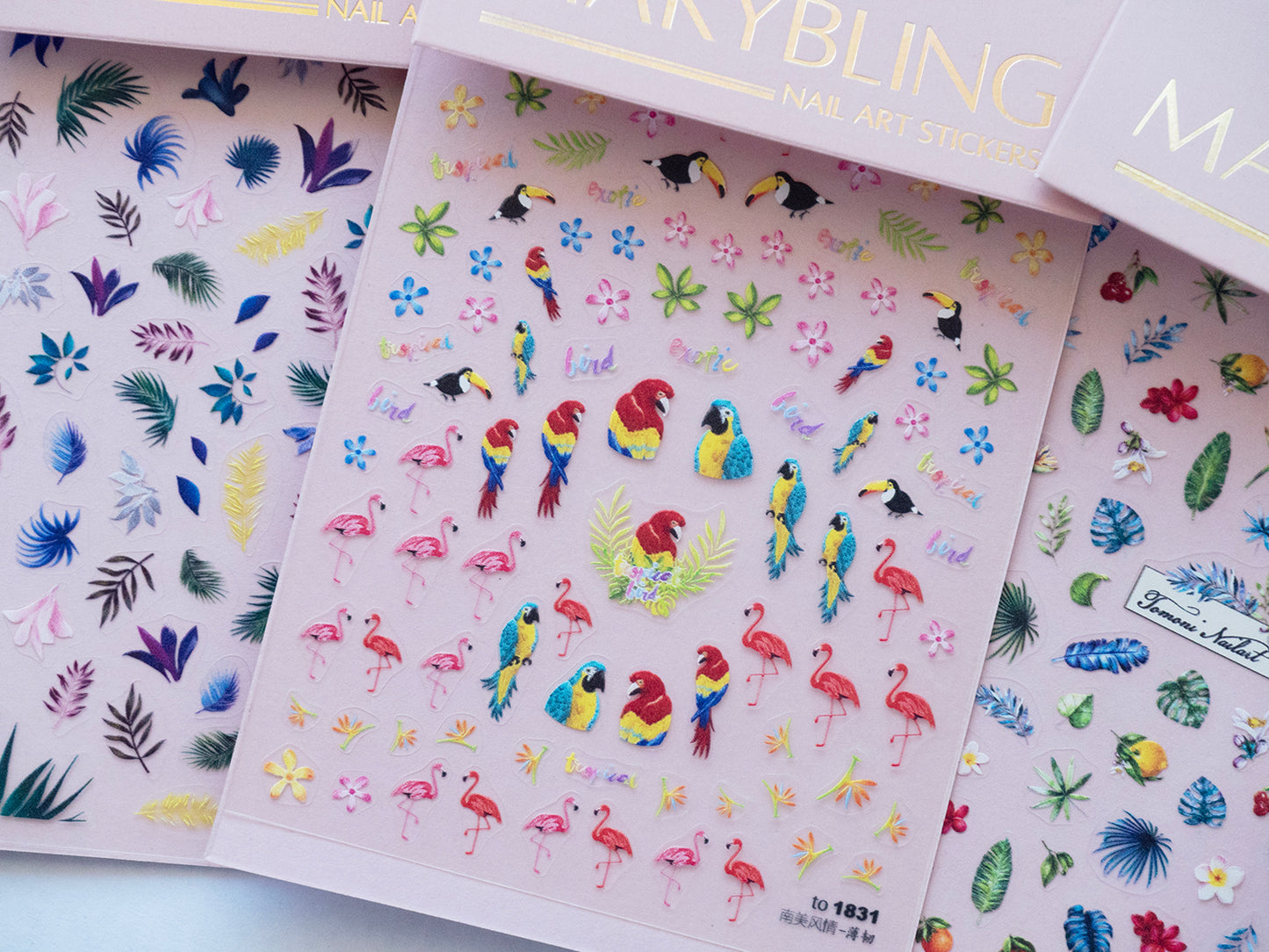 Tropical Bird Nail Stickers, Flamingo Parrot Toucan Nail Decals, Summer Jungle Nail Art Stickers, Tropical Leaf Nail Designs