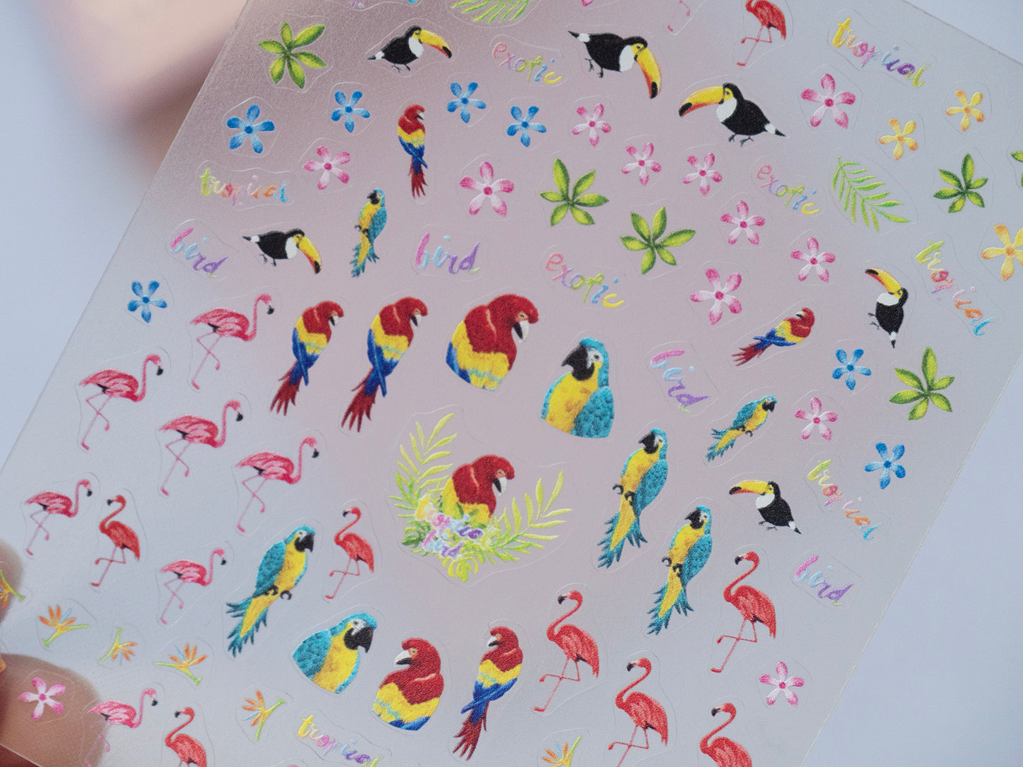 Tropical Bird Nail Stickers, Flamingo Parrot Toucan Nail Decals, Summer Jungle Nail Art Stickers, Tropical Leaf Nail Designs