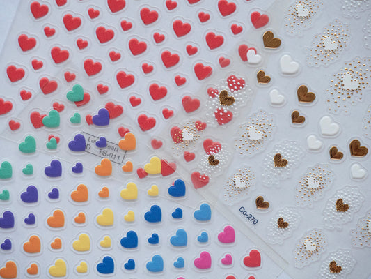 Heart Nail Stickers Set, Colorful Love Nail Decals, Gold White Heart Nail Art, Cute Valentines Nail Stickers, DIY Manicure Decor