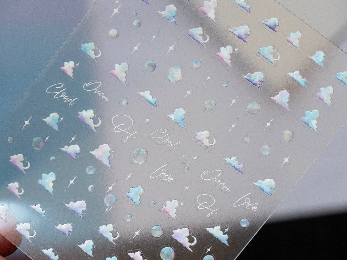 Iridescent Cloud Nail Stickers Aurora Chrome Nail Decals, Kawaii Sky Nail Art, Cute Jelly Bubble Nails, Dreamy Aesthetic Nail Design