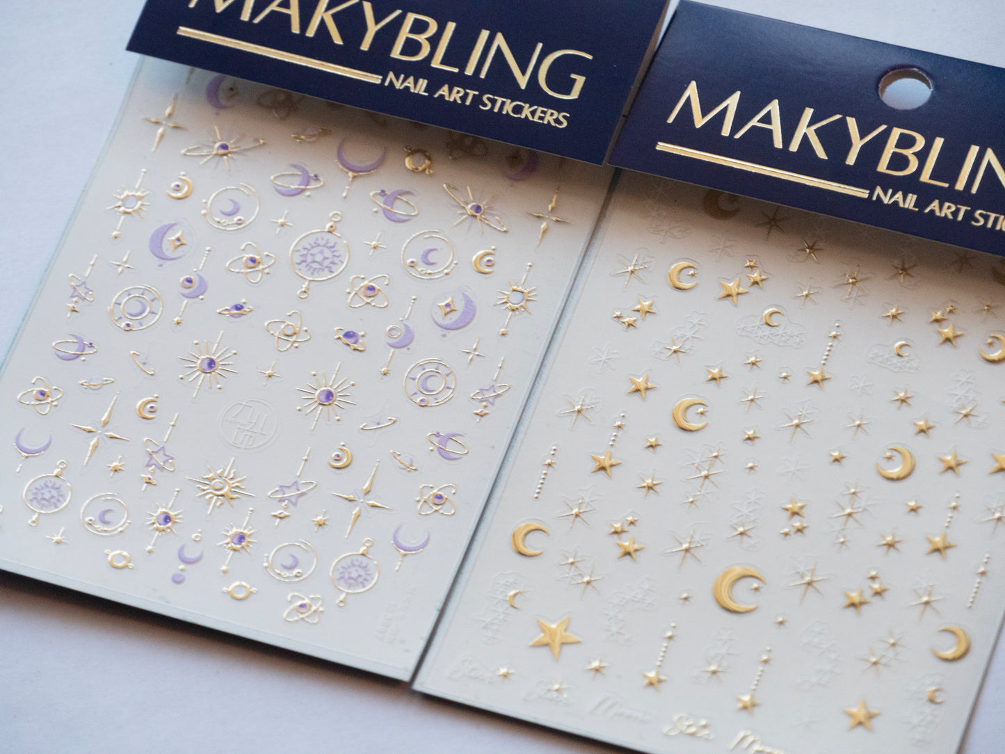 Gold Celestial Nail Stickers, Moon & Star Nail Decals, Galaxy Nail Art Stickers, Purple Planet Nail Design
