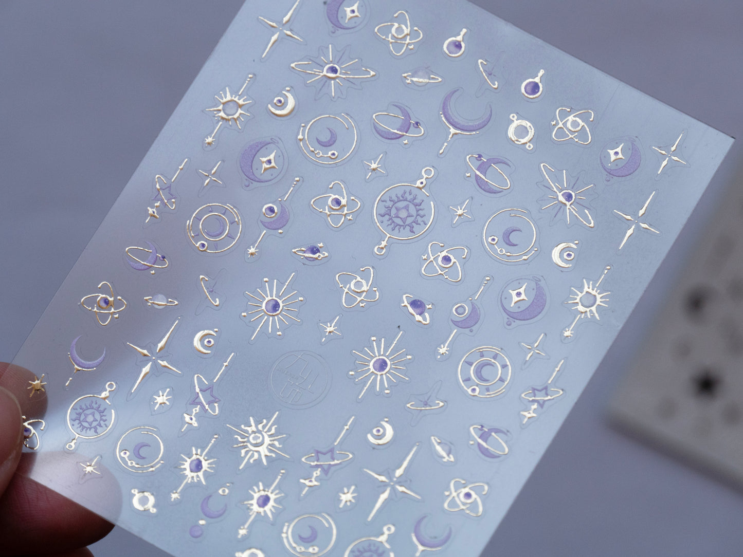 Gold Celestial Nail Stickers, Moon & Star Nail Decals, Galaxy Nail Art Stickers, Purple Planet Nail Design