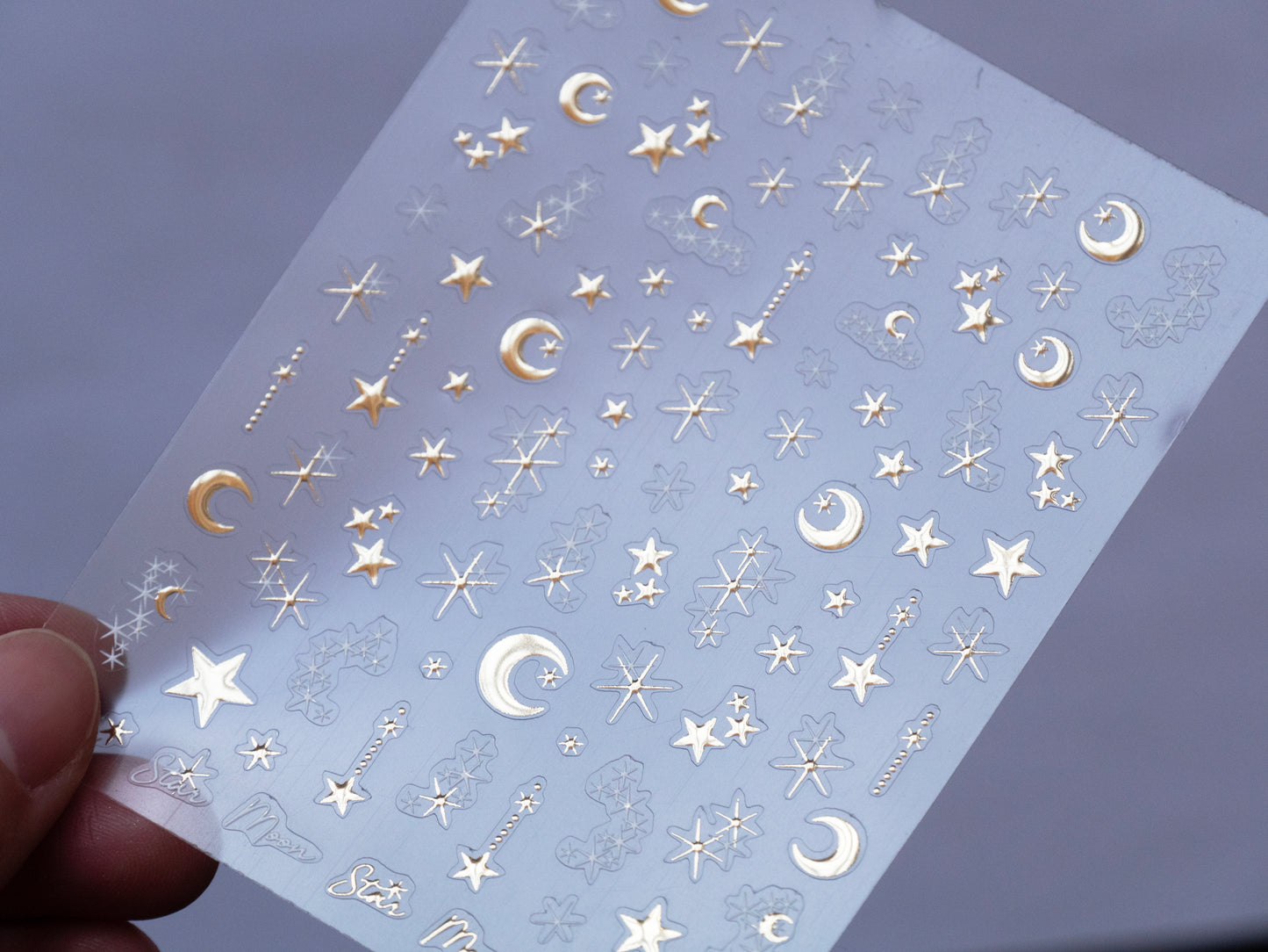 Gold Celestial Nail Stickers, Moon & Star Nail Decals, Galaxy Nail Art Stickers, Purple Planet Nail Design