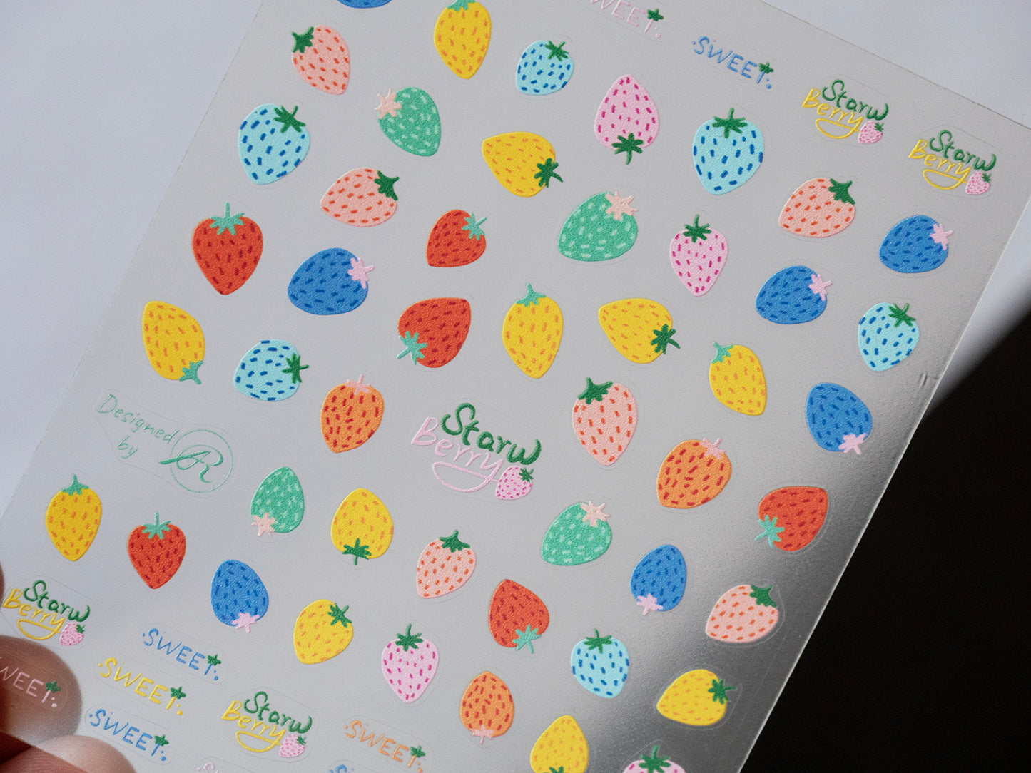 Strawberry Calligraphy Nail Stickers & Fruit Mix Decals | Cherry Orange Apple Nail Art | Cute Kawaii Summer Nails