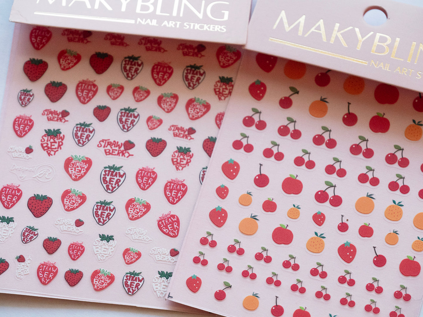 Strawberry Calligraphy Nail Stickers & Fruit Mix Decals | Cherry Orange Apple Nail Art | Cute Kawaii Summer Nails