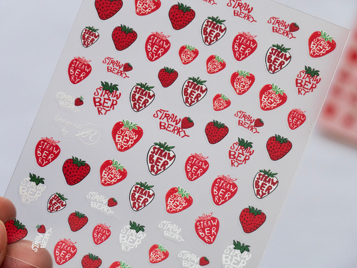 Strawberry Calligraphy Nail Stickers & Fruit Mix Decals | Cherry Orange Apple Nail Art | Cute Kawaii Summer Nails