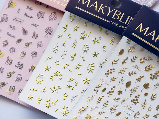Leaf Nail Stickers Set, Gold Botanical Nail Decals, Minimalist Floral Nail Art, Green Leaf Nail Stickers, Nature Inspired Nail Accessories