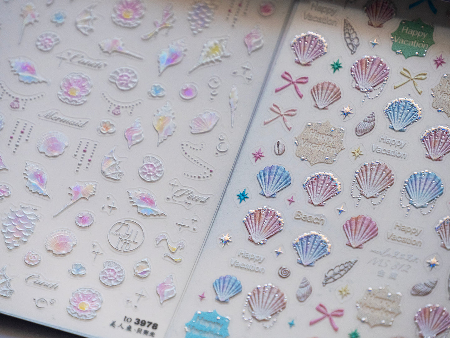 Mermaid Tail Nail Stickers, Ocean Fantasy Nail Decals, 3D Mermaid Nail Art, Seashell & Starfish Stickers, Iridescent Summer Nails