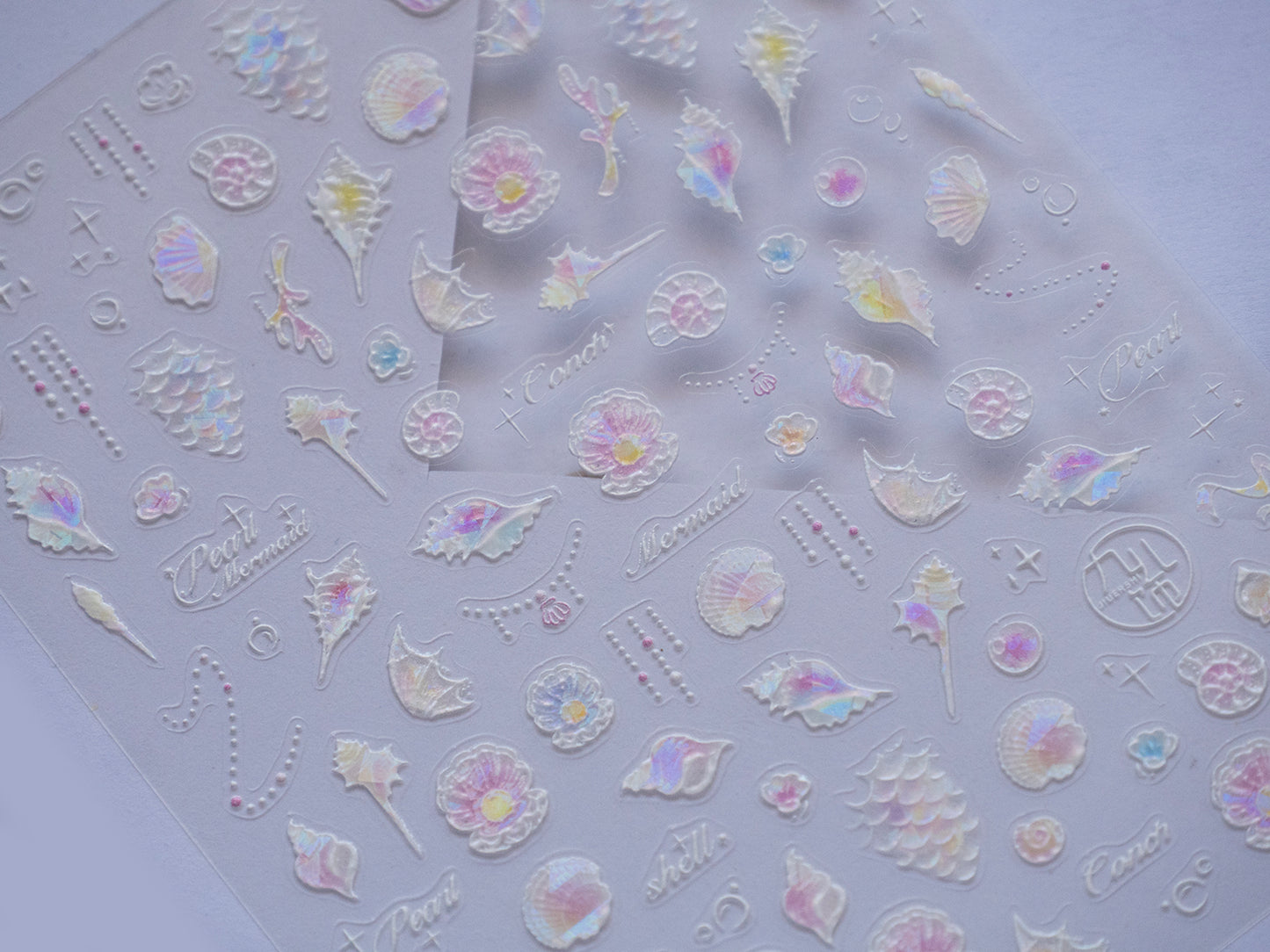 Mermaid Tail Nail Stickers, Ocean Fantasy Nail Decals, 3D Mermaid Nail Art, Seashell & Starfish Stickers, Iridescent Summer Nails