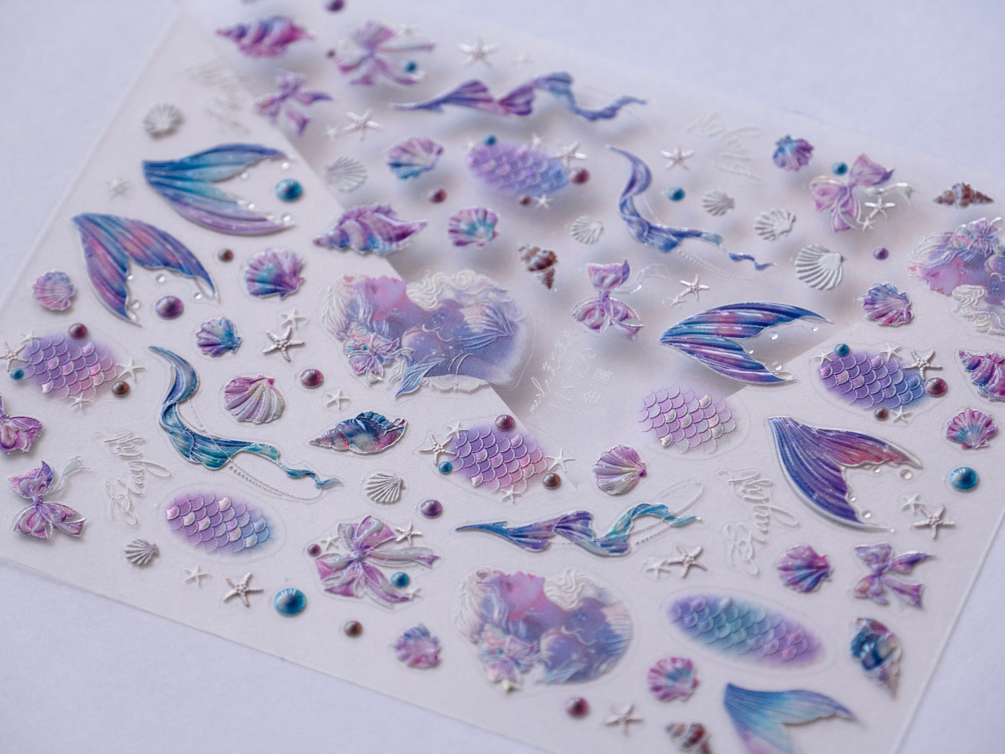 Mermaid Tail Nail Stickers, Ocean Fantasy Nail Decals, 3D Mermaid Nail Art, Seashell & Starfish Stickers, Iridescent Summer Nails