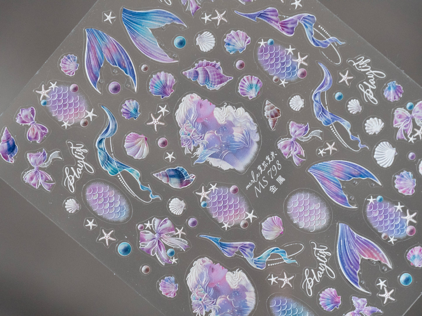 Mermaid Tail Nail Stickers, Ocean Fantasy Nail Decals, 3D Mermaid Nail Art, Seashell & Starfish Stickers, Iridescent Summer Nails