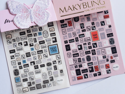 Y2K Typography Nail Stickers, Cyber Text Label Nail Decals, Korean Streetwear Nail Art, Minimal Graphic Letter Nail Stickers
