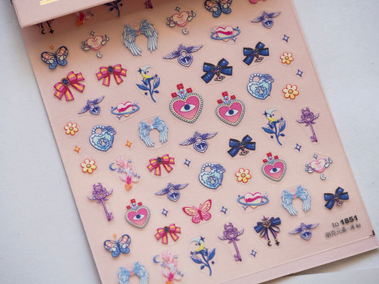 Kawaii Angel Heart Magical Wand Nail Stickers | Butterfly Bow Key Y2K Fairycore Magic Girl Nail Art
