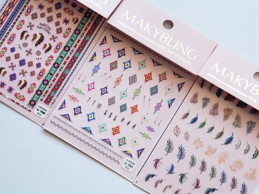 Tribal Pattern, Geometric Boho & Feather Ultra Thin Nail Decals | Peel Off Nail Art Stickers