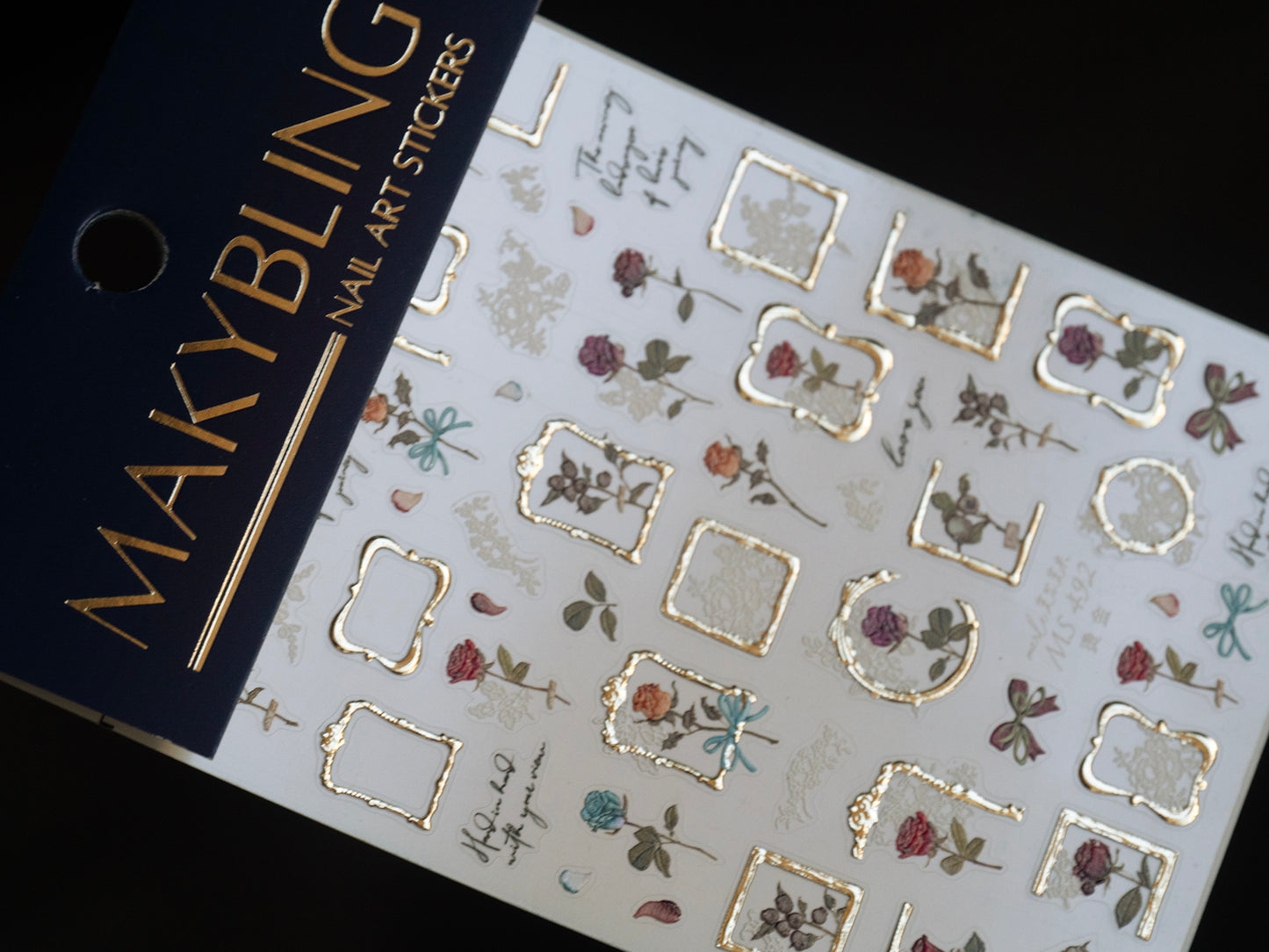 Vintage Rose & Floral Frame Nail Stickers, Gold Frame Flower Nail Art Stickers, Romantic Rose Nail Design