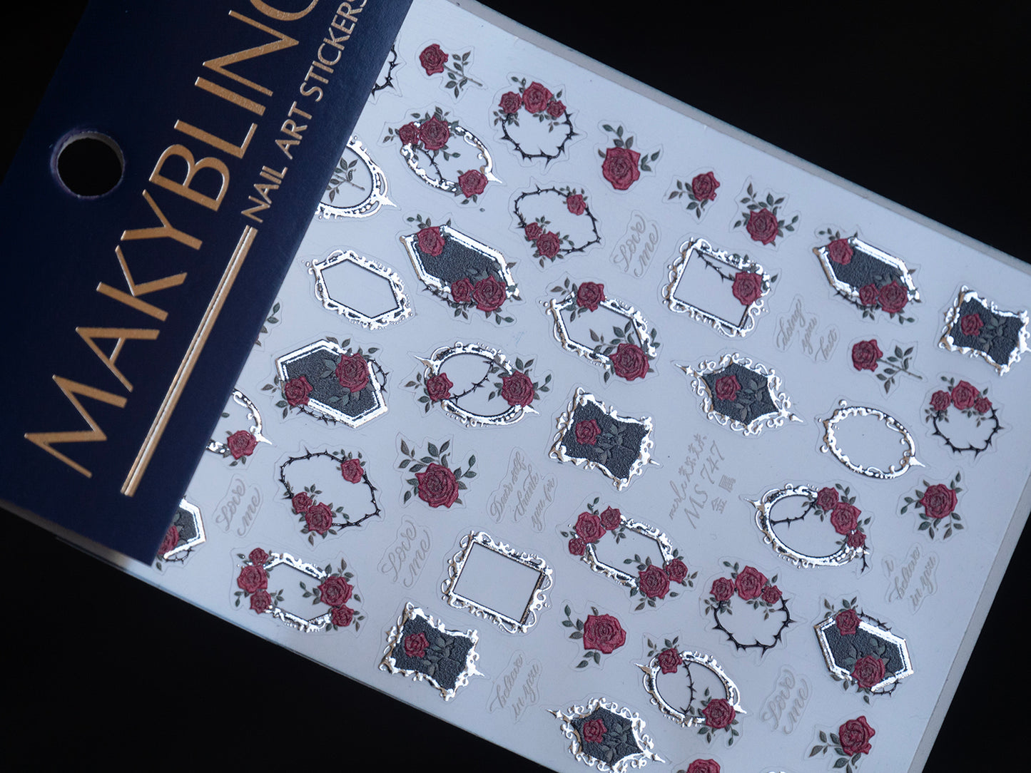 Vintage Rose & Floral Frame Nail Stickers, Gold Frame Flower Nail Art Stickers, Romantic Rose Nail Design