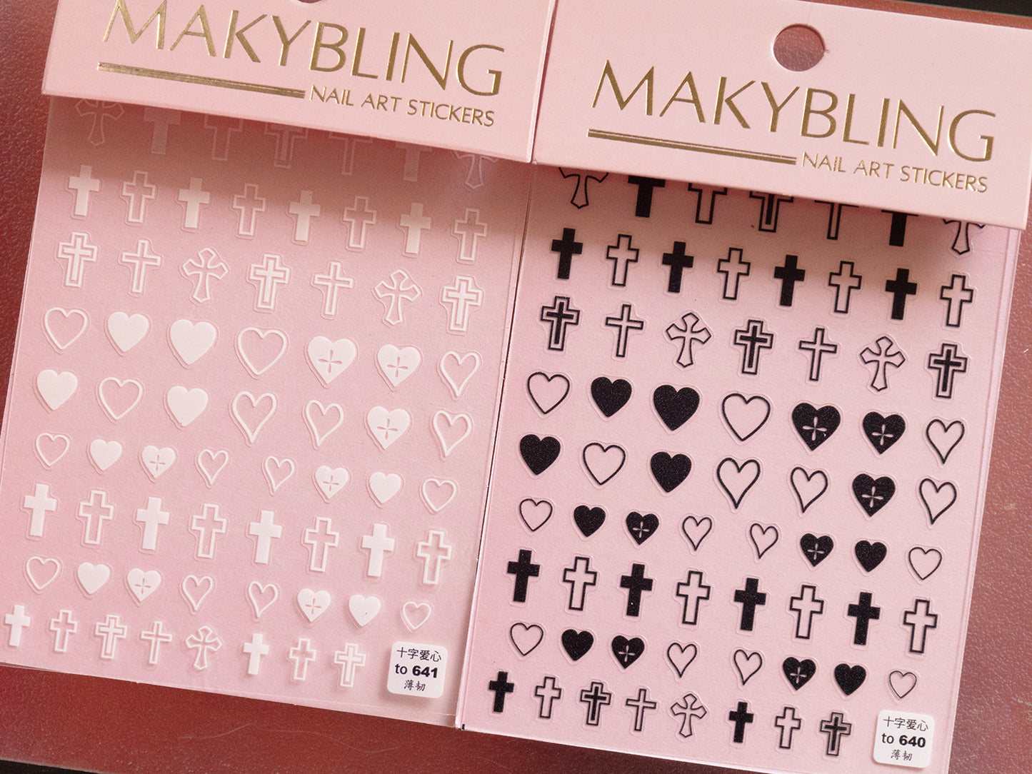 Black & White Heart Cross Nail Stickers, Solid Outline Ultra Thin Peel Off Nail Art Stickers, Gothic Y2K